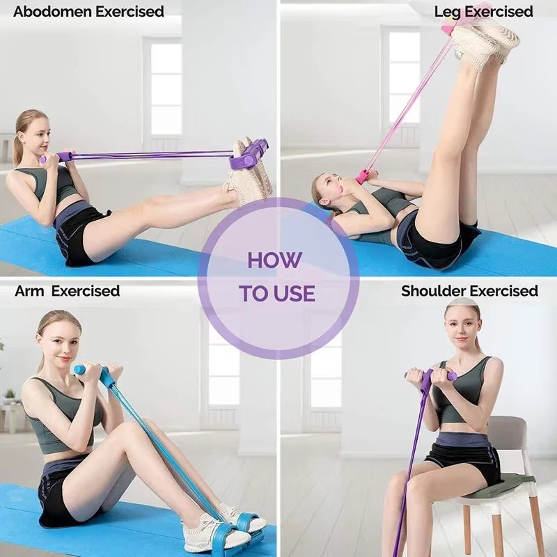 Home Gym Resistance Bands - 4 Elastic Tubes for Full Body Workouts, Abdominal Exercises, Rowing Machines, and Fitness Equipment